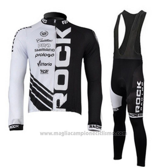 2010 Abbigliamento Ciclismo Rock Racing Nero e Bianco Manica Lunga e Salopette